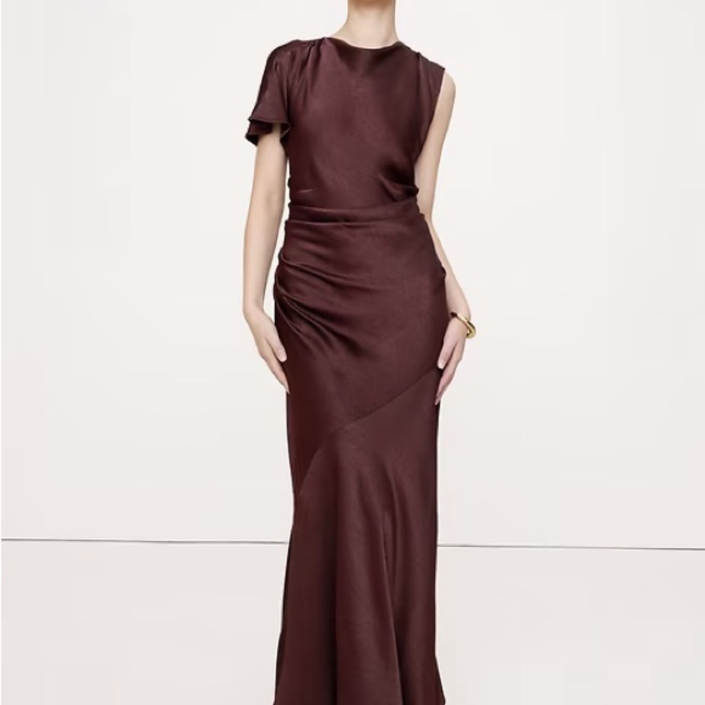 Asymmetrical Hammered Satin Draped Maxi Dress
